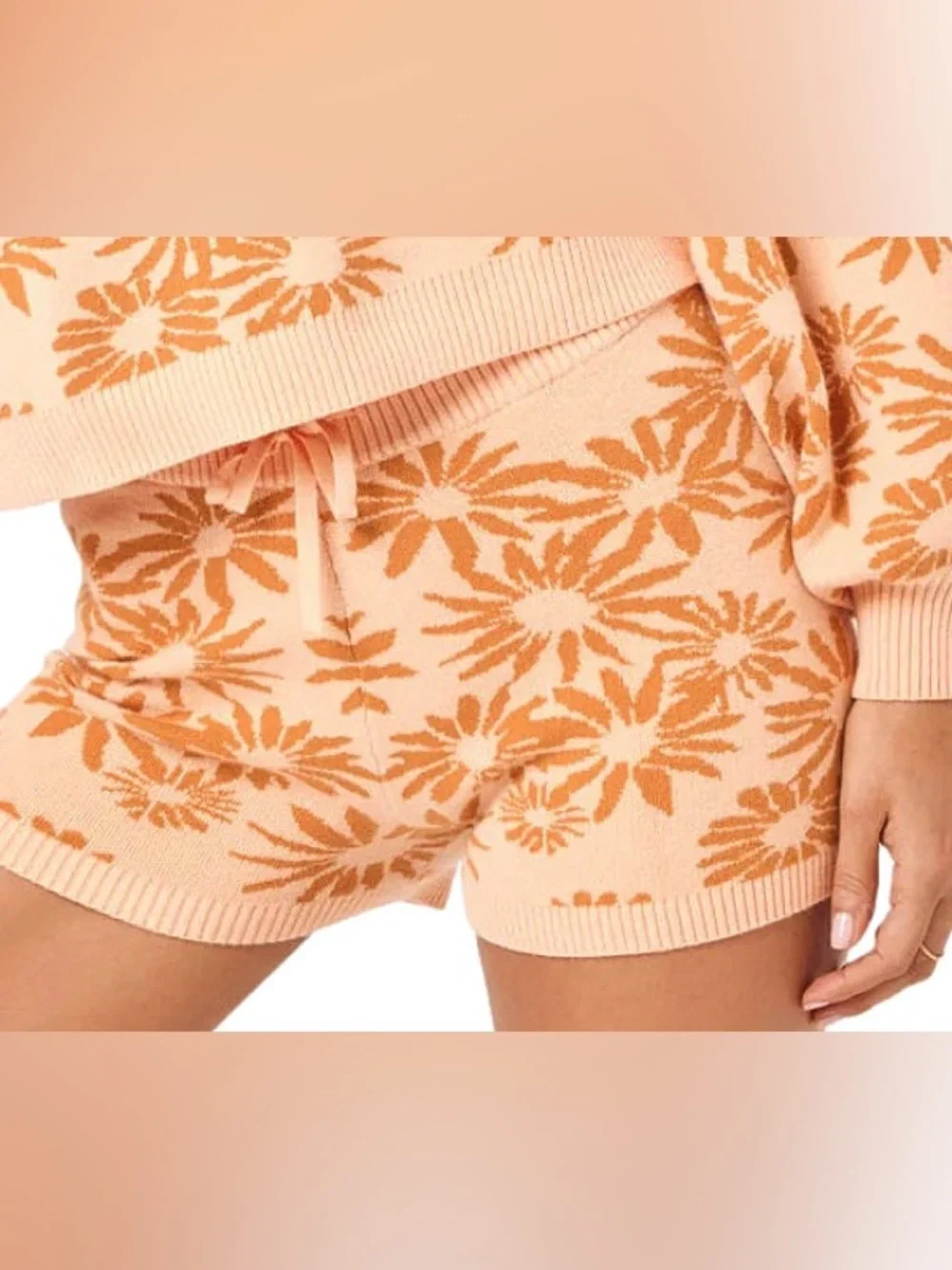 L*Space Plumeria Knit Lounge Shorts Peach Floral Drawstring Size S NWT
